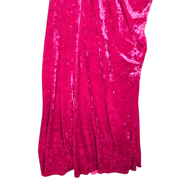Lulus Womens Small Pink Velvet Maxi Dress Halter Slit Formal Prom Stretch NYE - Picture 9 of 16